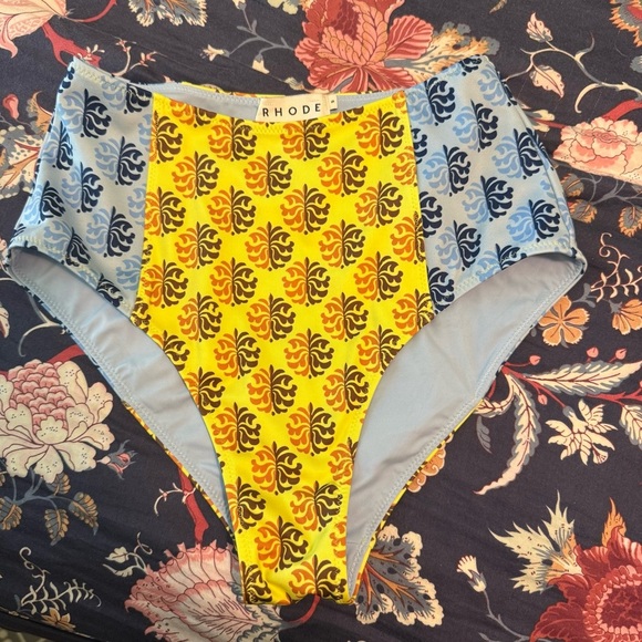 Rhode Navya High Waist Bikini Bottoms Yellow Blue size small - Picture 3 of 7